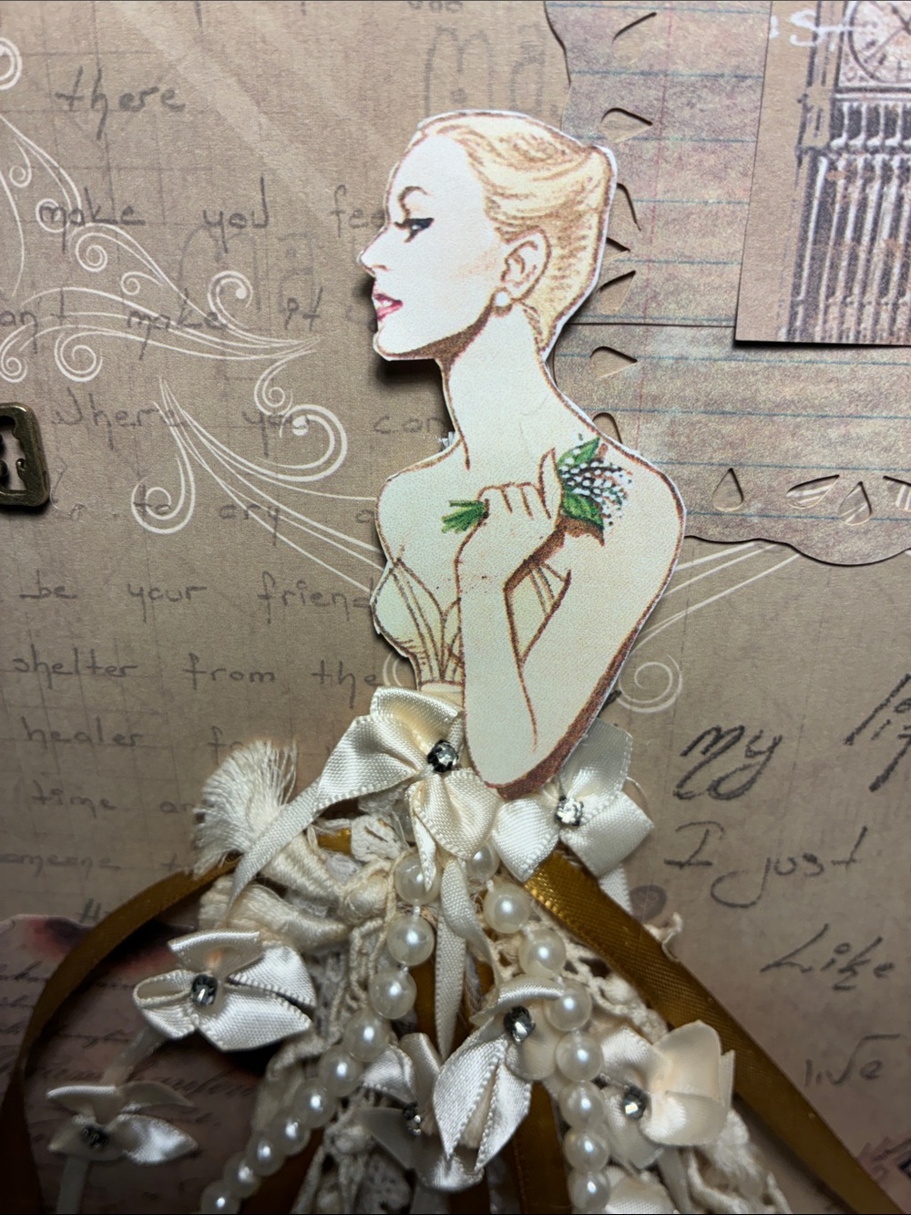 PAPER DOLL 3-D wall art Handcrafted Elegant Dress Collage